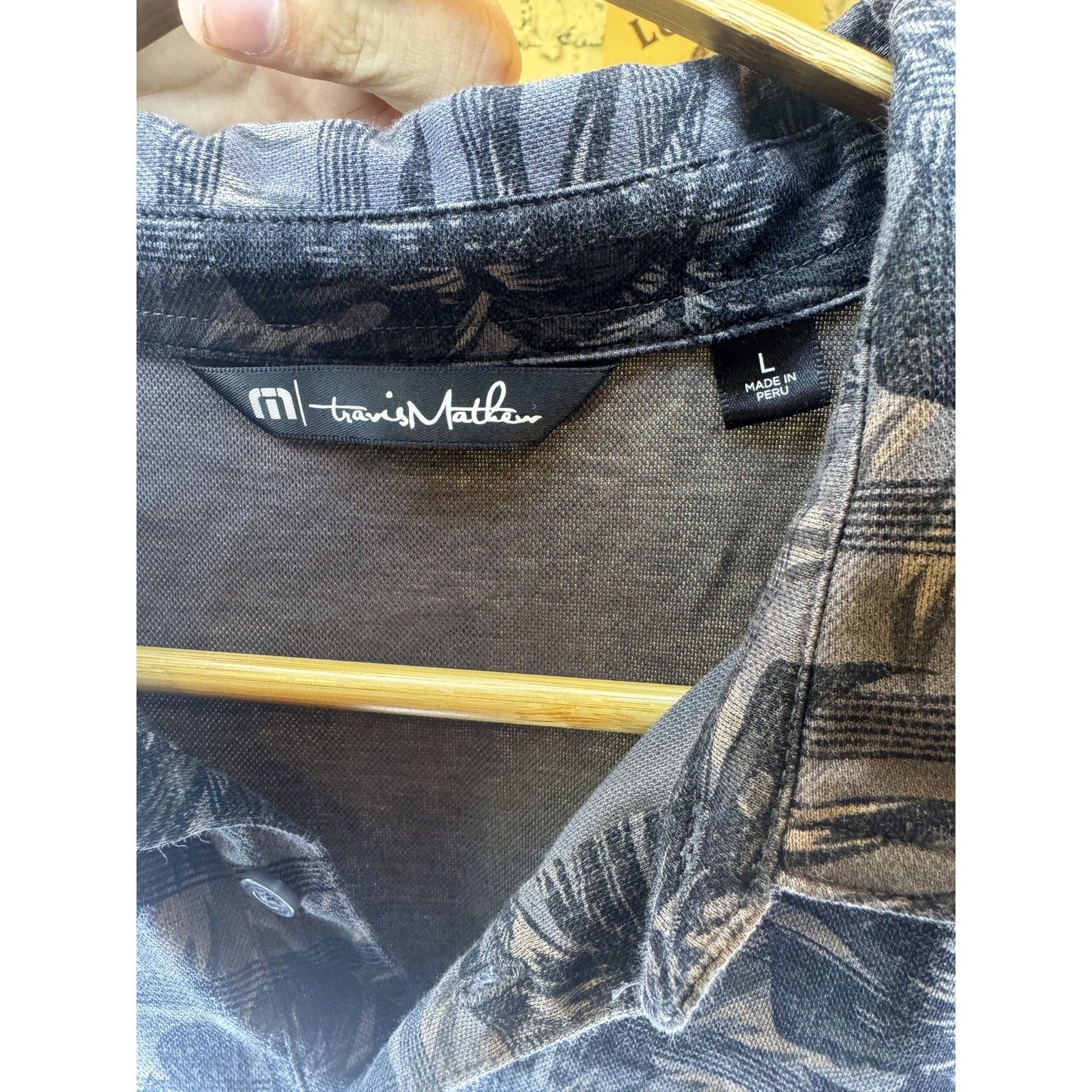 Travis Mathew L Gray Black Leaf Print Polo