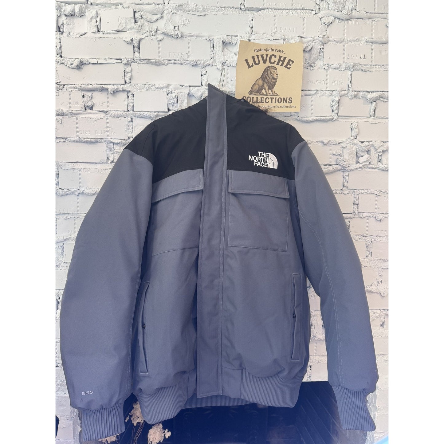 North Face Mens Large Gray Black Down Fur Hood Winter Coat