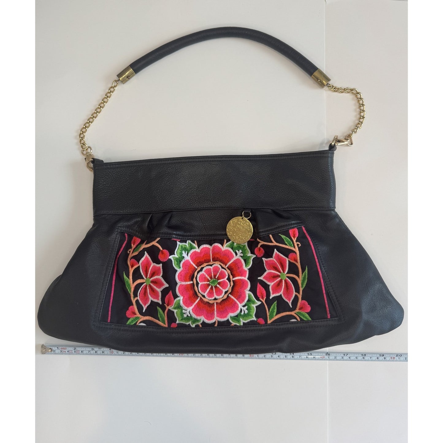 Blumera Embroidered Purse Womens L Black Pink Floral
