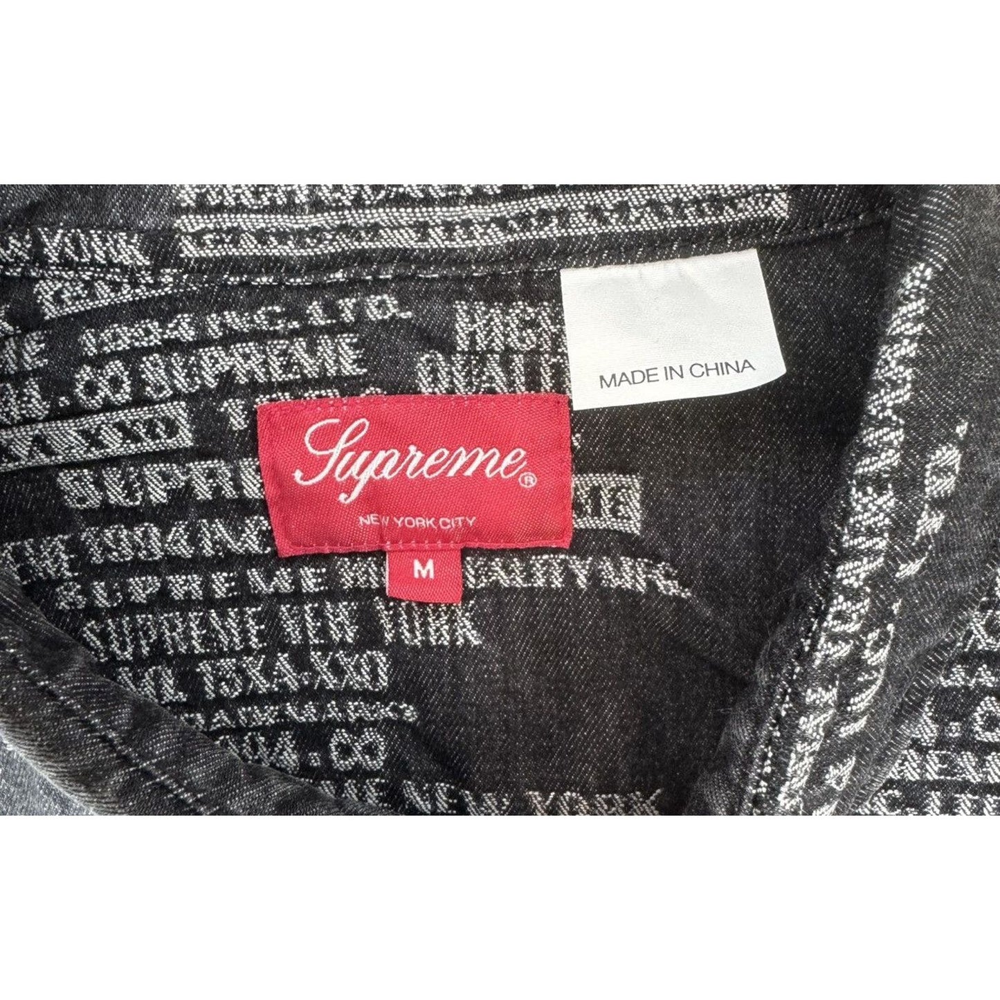 Supreme Black Denim Text Print M Button-Up