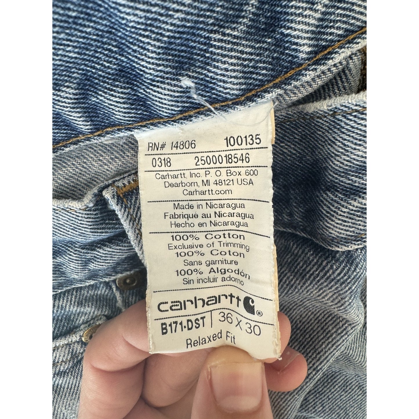 Carhartt Workwear Jeans Mens 36x30 Blue Relaxed Distressed