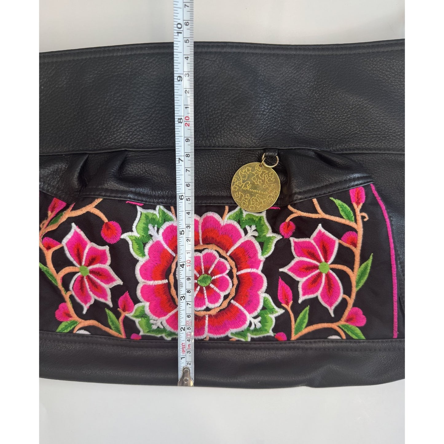Blumera Embroidered Purse Womens L Black Pink Floral
