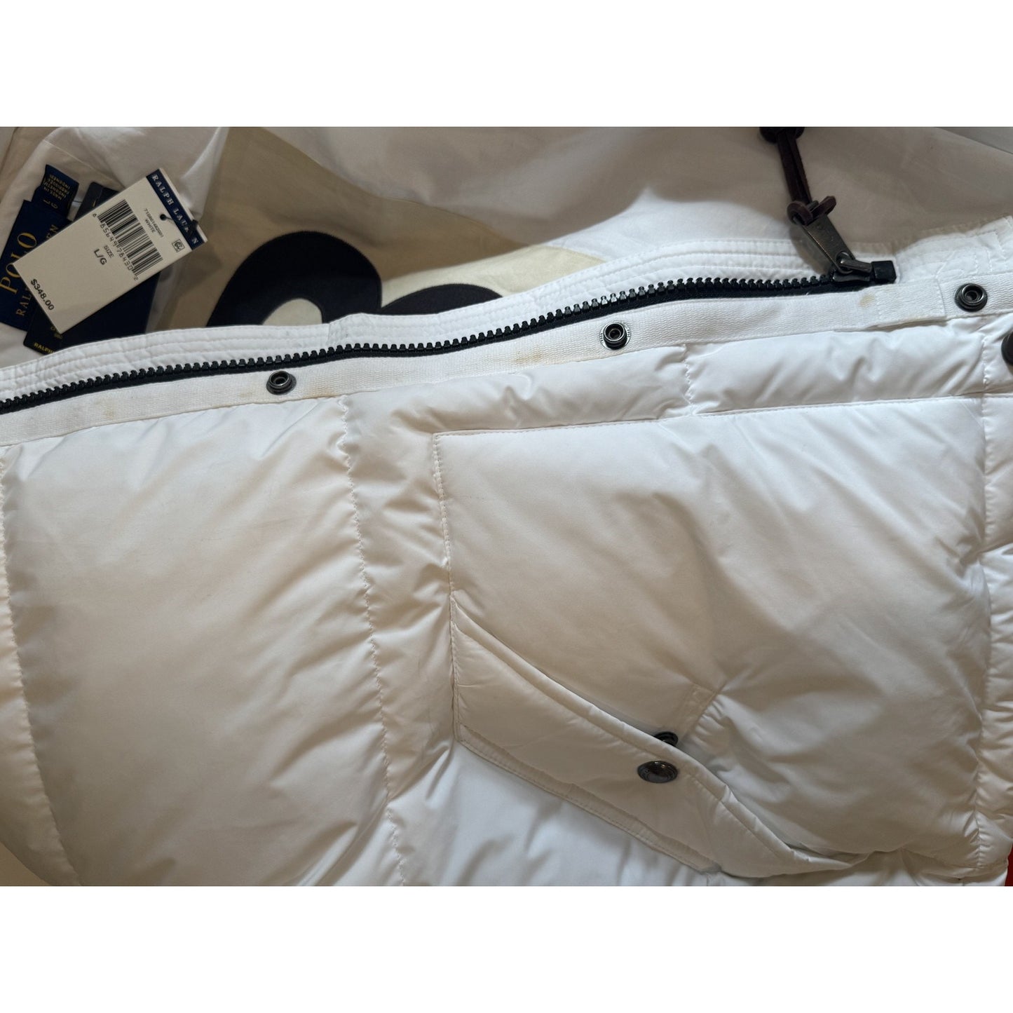 Polo Ralph Lauren Puffer Jacket White Winter Parka Patch