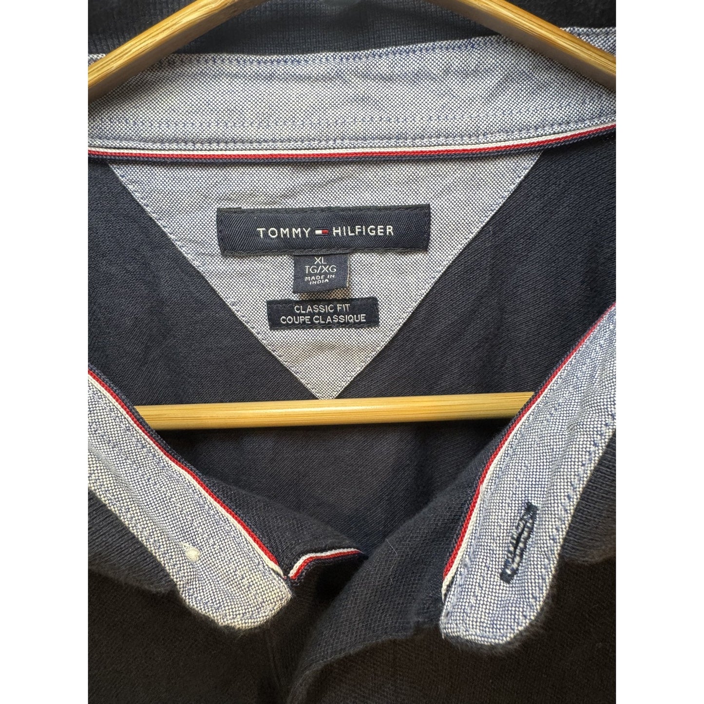 Tommy Hilfiger Shirt Mens XL Navy Blue Classic Fit Long Sleeve Polo 100% Cotton