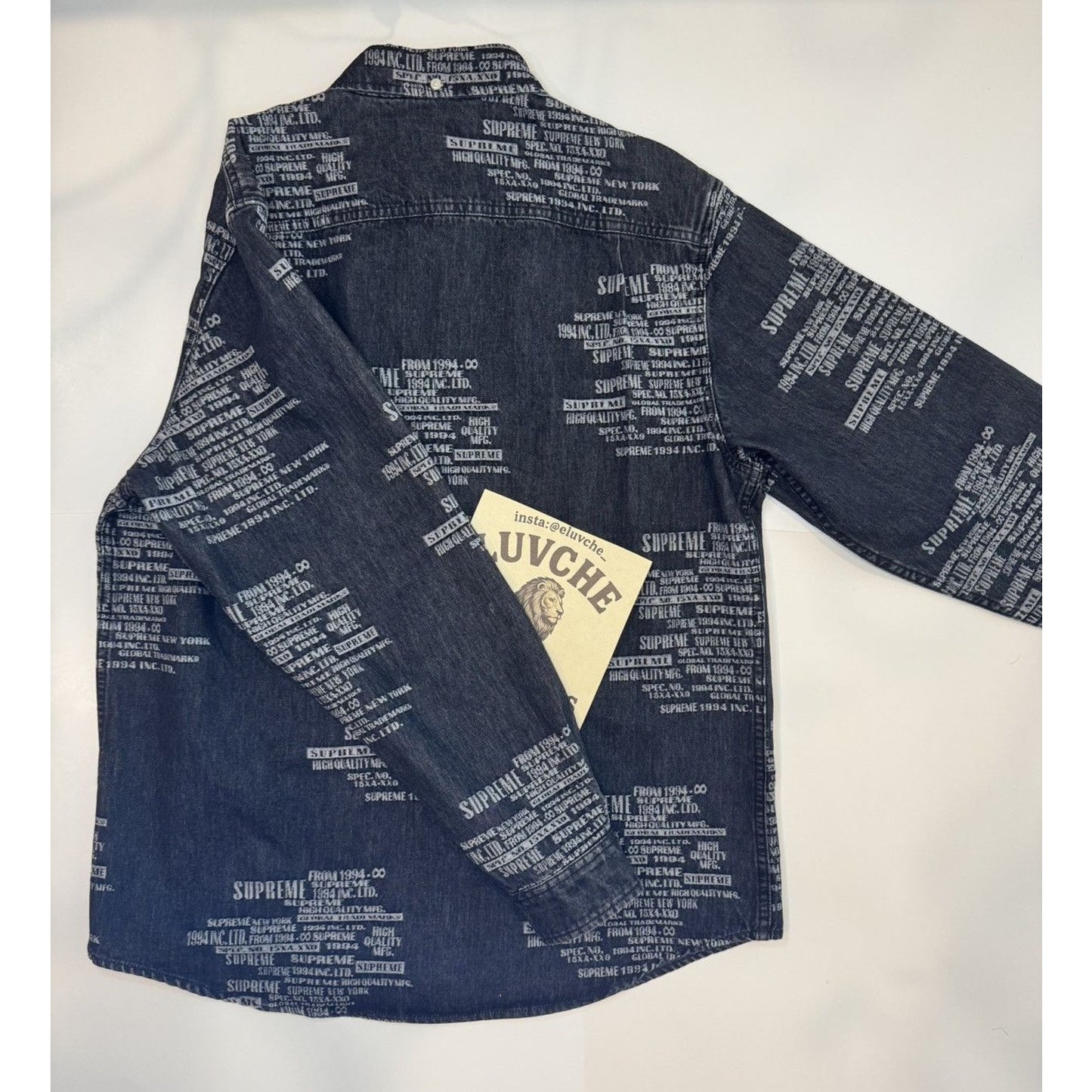 Supreme Black Denim Text Print M Button-Up