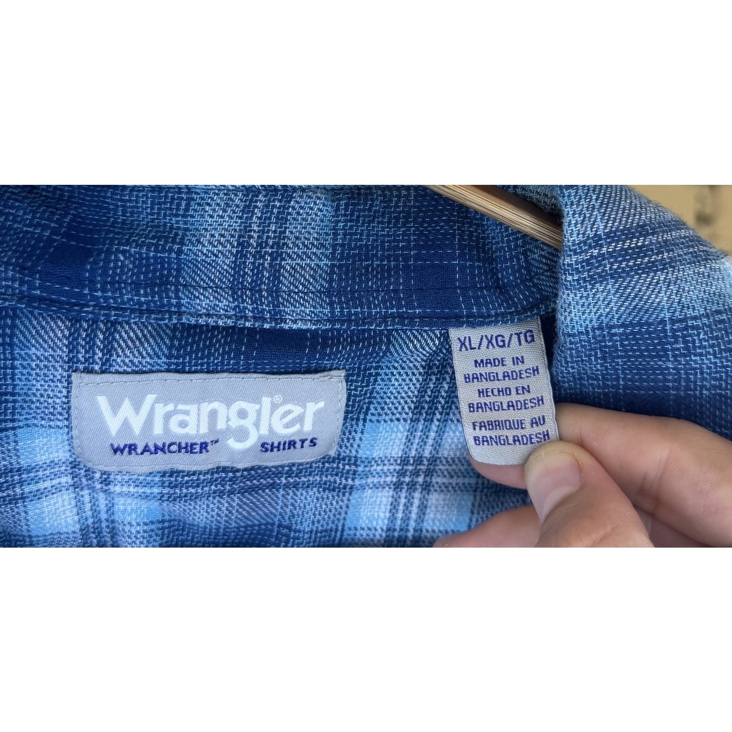 Wrangler Wrancher Shirt Mens XL Blue Plaid Flannel Western