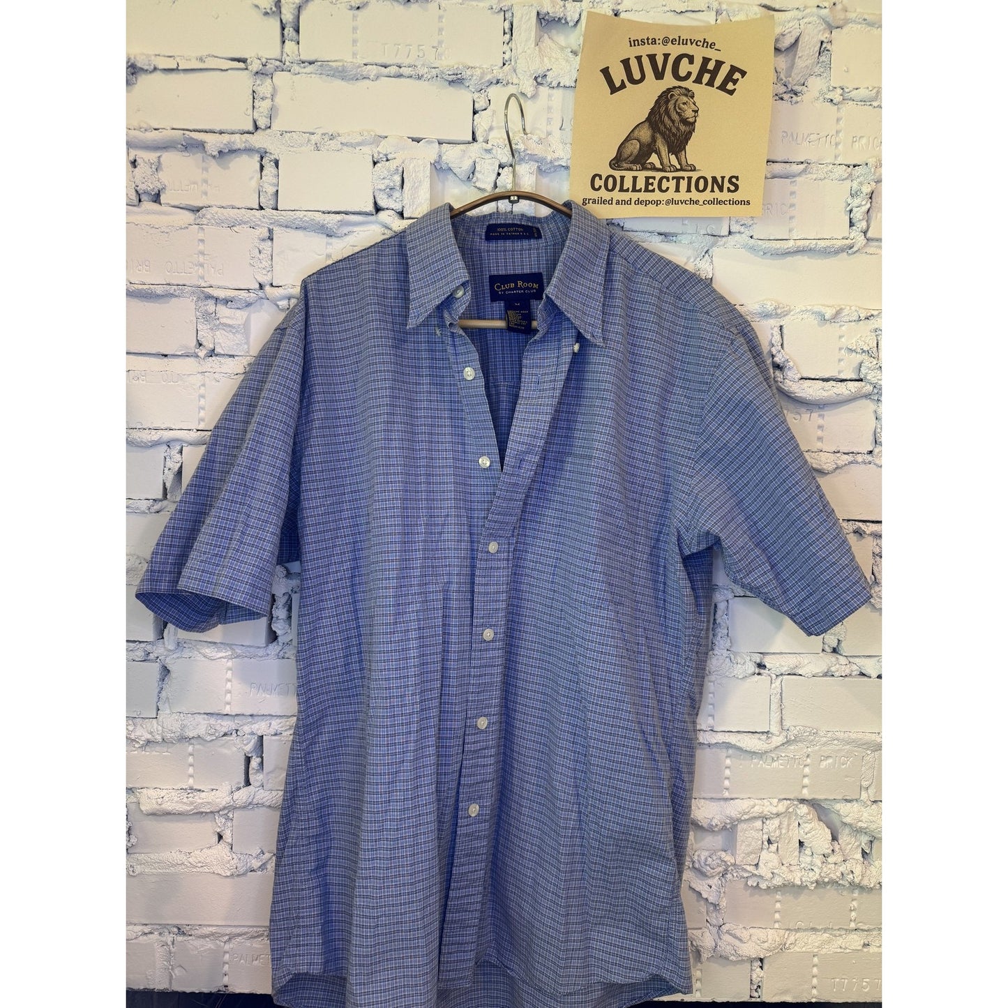 Club Room Mens M Plaid Short Sleeve Button Up Casual Summer