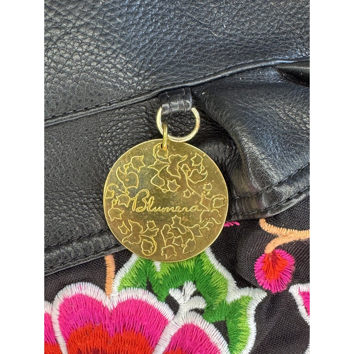 Blumera Embroidered Purse Womens L Black Pink Floral