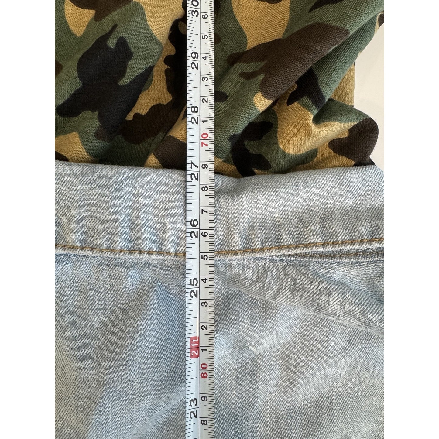Fashion Nova Mens Large Blue Denim Camo Jean Jacket Outerwear