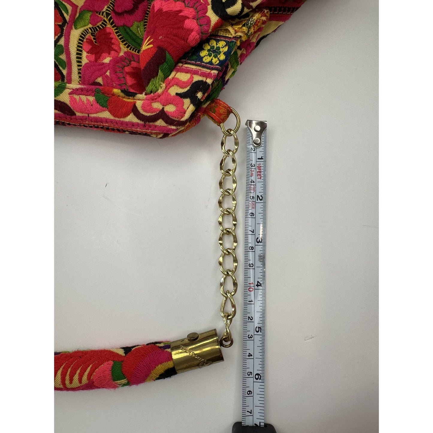 Blumera Clutch Pink Red Embroidered Floral Gold Chain Purse