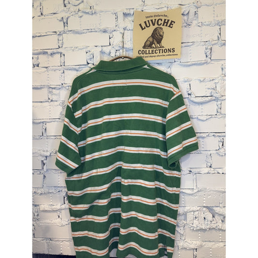 American Eagle Mens XL Green White Orange Striped Polo