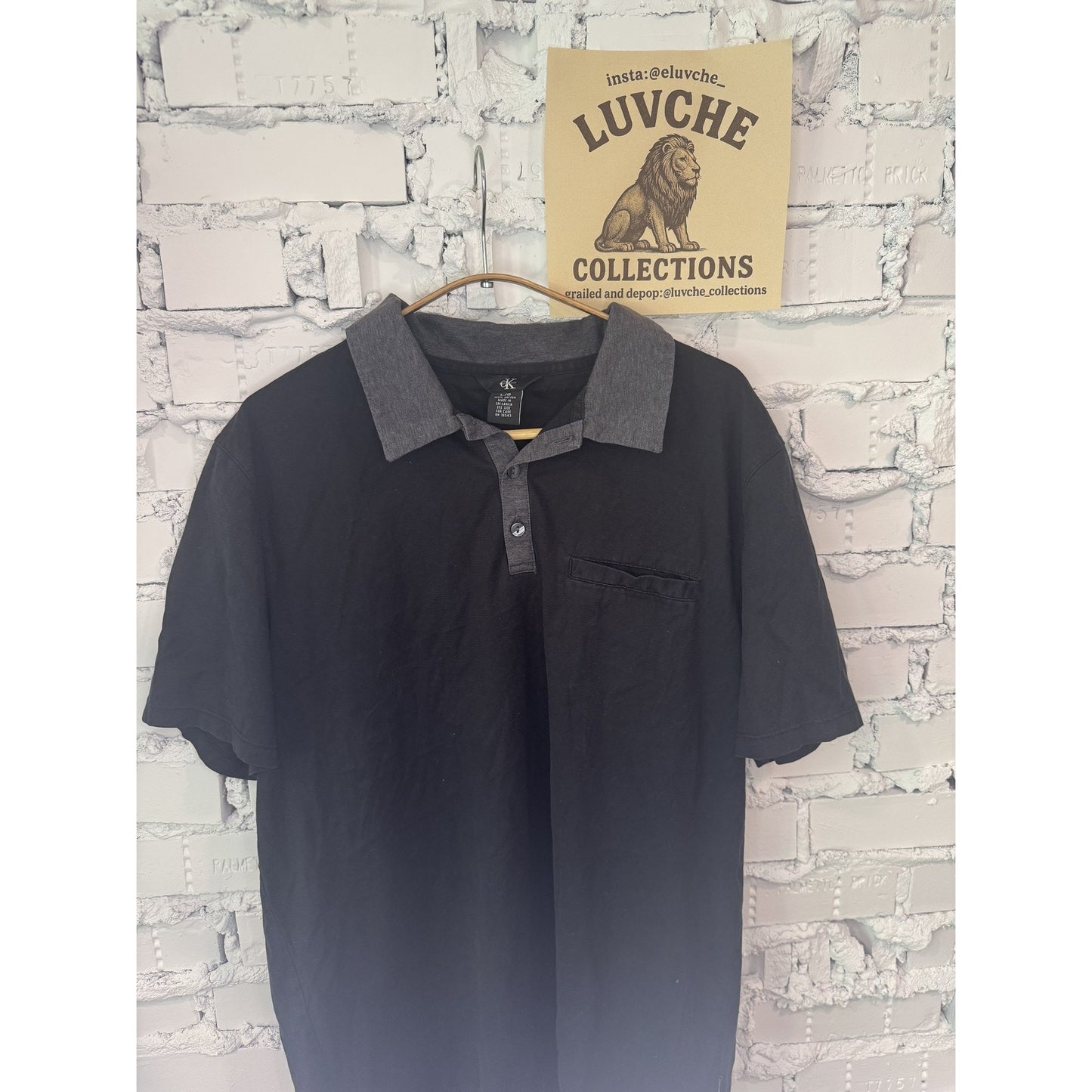 Calvin Klein Polo Shirt Black Gray Pocket Short Sleeve