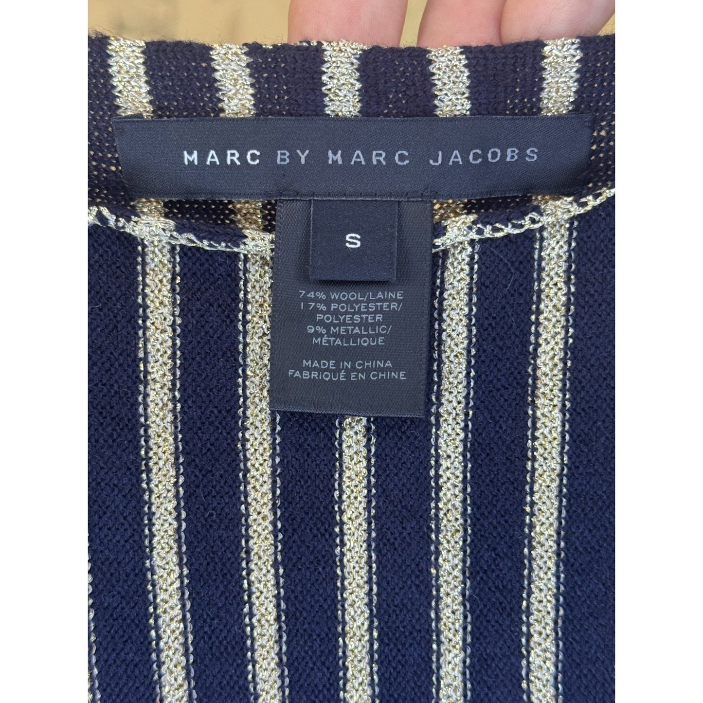 Marc Jacobs Dress Womens S Gold Metallic Stripe Knit