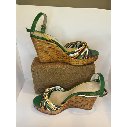 D&G Shoes Womens Size 37 Green Wedge Platform Sandals Multicolor