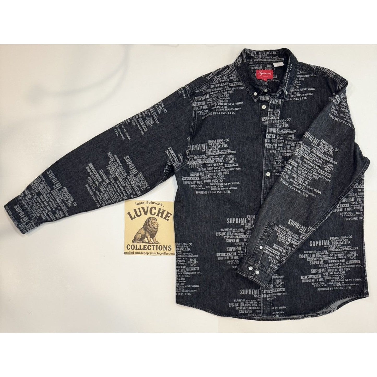Supreme Black Denim Text Print M Button-Up