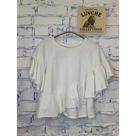 Cinq à Sept Womens XS White Ruffle Tiered Short Sleeve Top