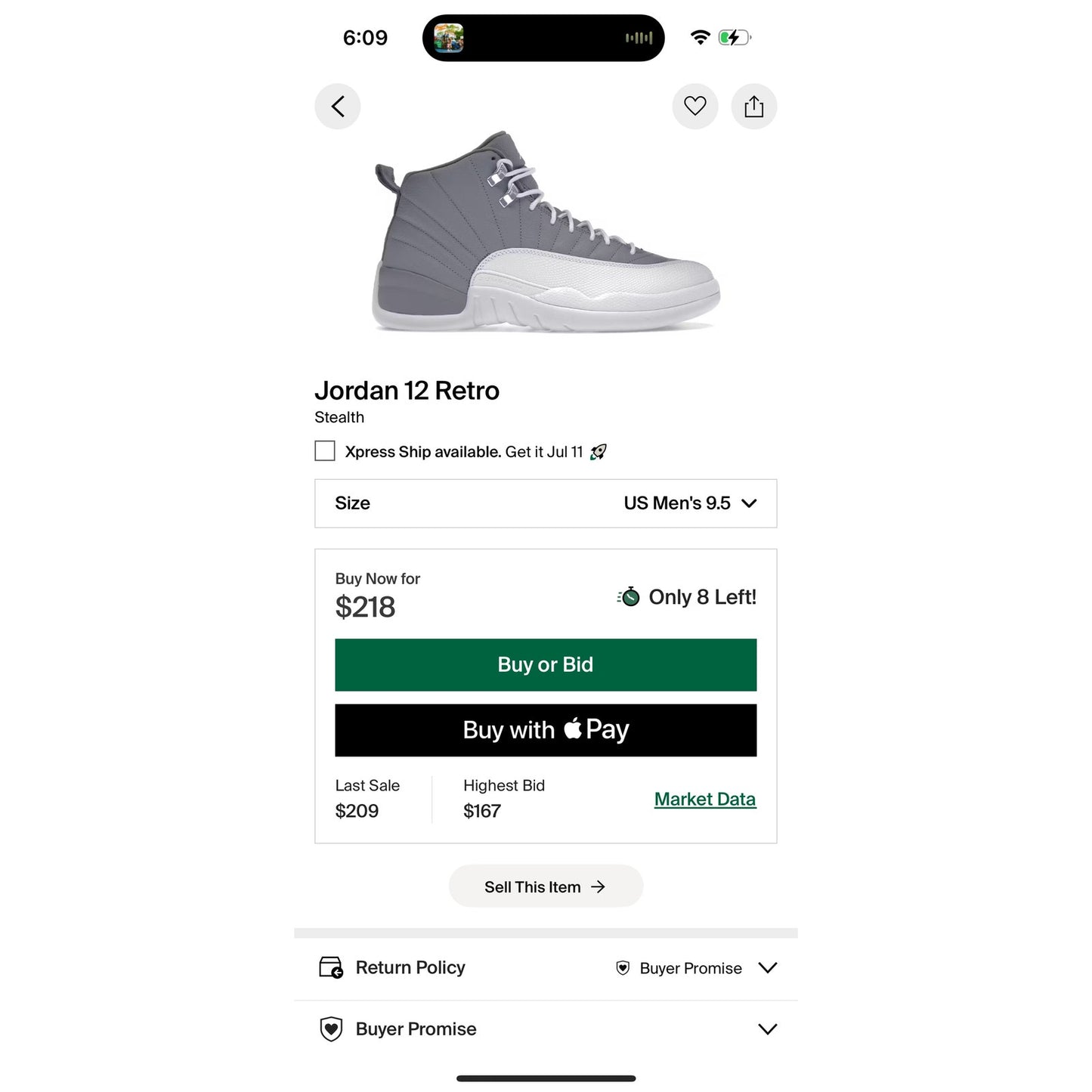 Air Jordan 12 Retro Shoes Mens Stealth Cool Grey OG Box Size 9.5