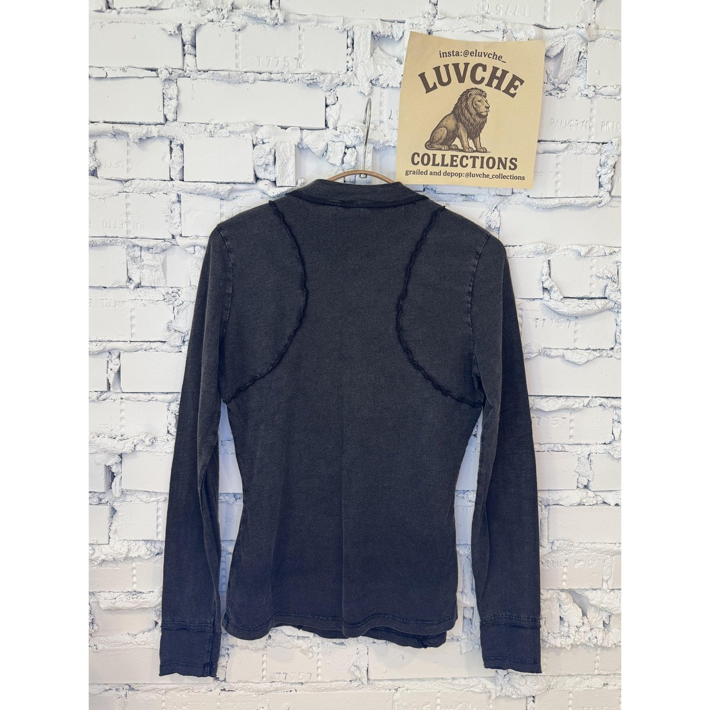 Pilcro Womens S Black Long Sleeve Raw Edge Detail Fitted Top