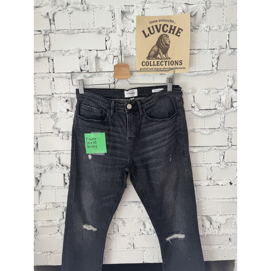 Frame Jeans Mens 30x30 Black L'Homme Skinny Distressed Denim Stretch Ripped