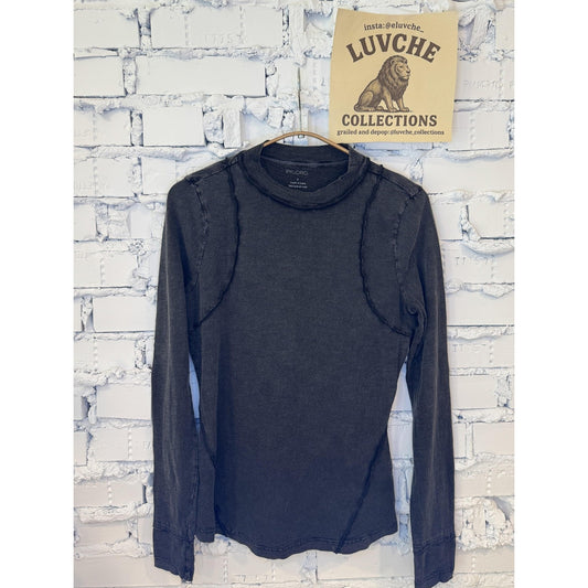 Pilcro Womens S Black Long Sleeve Raw Edge Detail Fitted Top