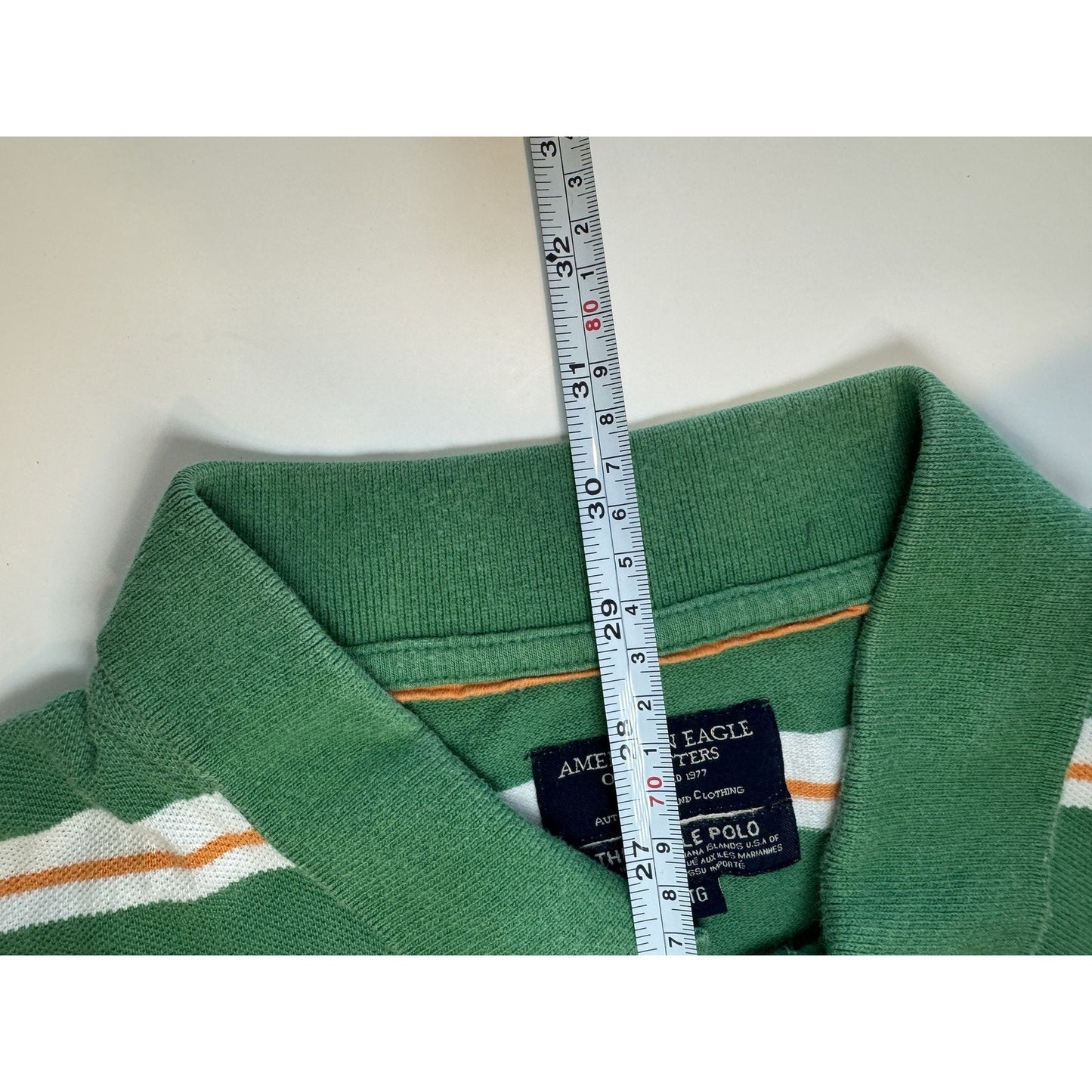 American Eagle Mens XL Green White Orange Striped Polo