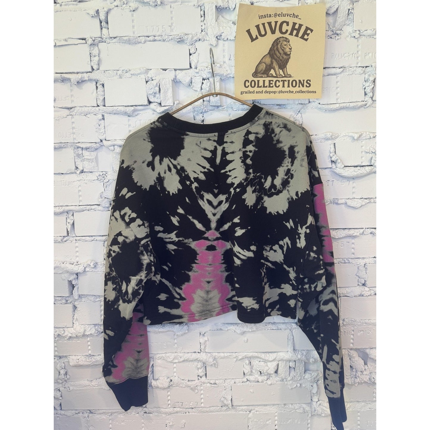 Noli Crop Top Womens XS Black Tie Dye Crewneck