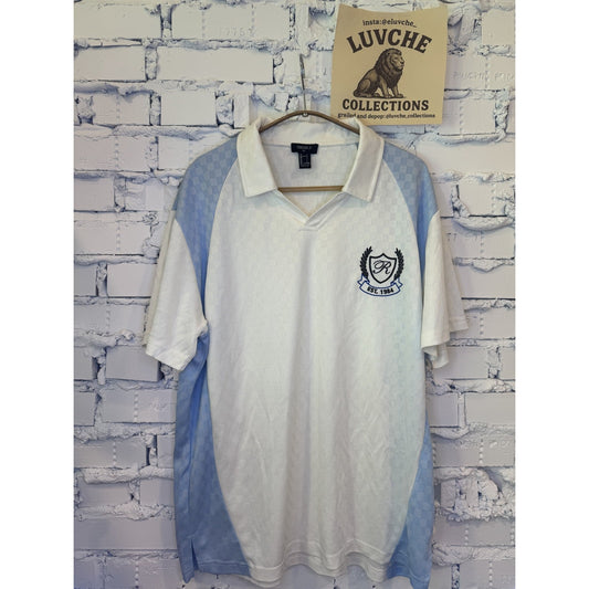 Forever 21 Mens L White Blue Embroidered Polo