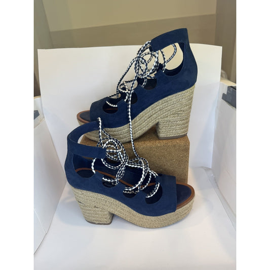 Tory Burch Womens Size 7 Suede Platform Wedge Lace Up Sandals