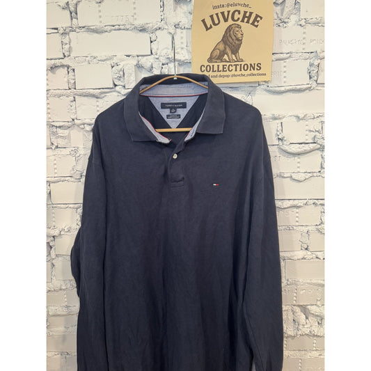 Tommy Hilfiger Shirt Mens XL Navy Blue Classic Fit Long Sleeve Polo 100% Cotton