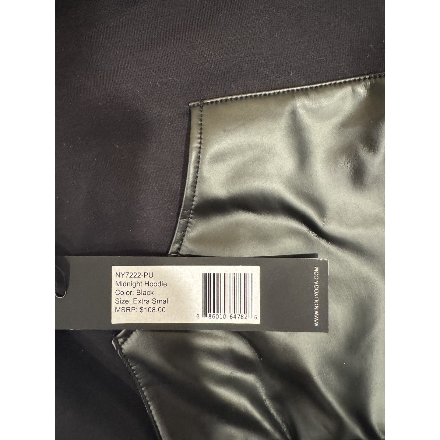 Noli Hoodie Faux Leather Pocket Pullover Drawstring Sleeve