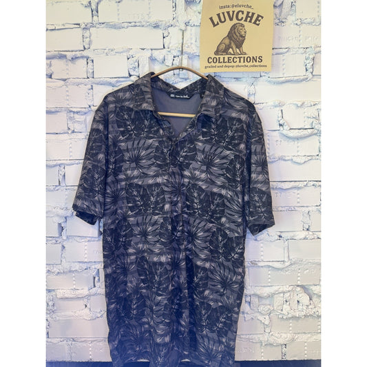 Travis Mathew L Gray Black Leaf Print Polo