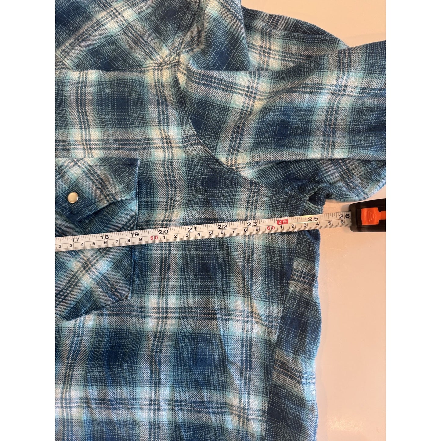 Wrangler Wrancher Shirt Mens XL Blue Plaid Flannel Western