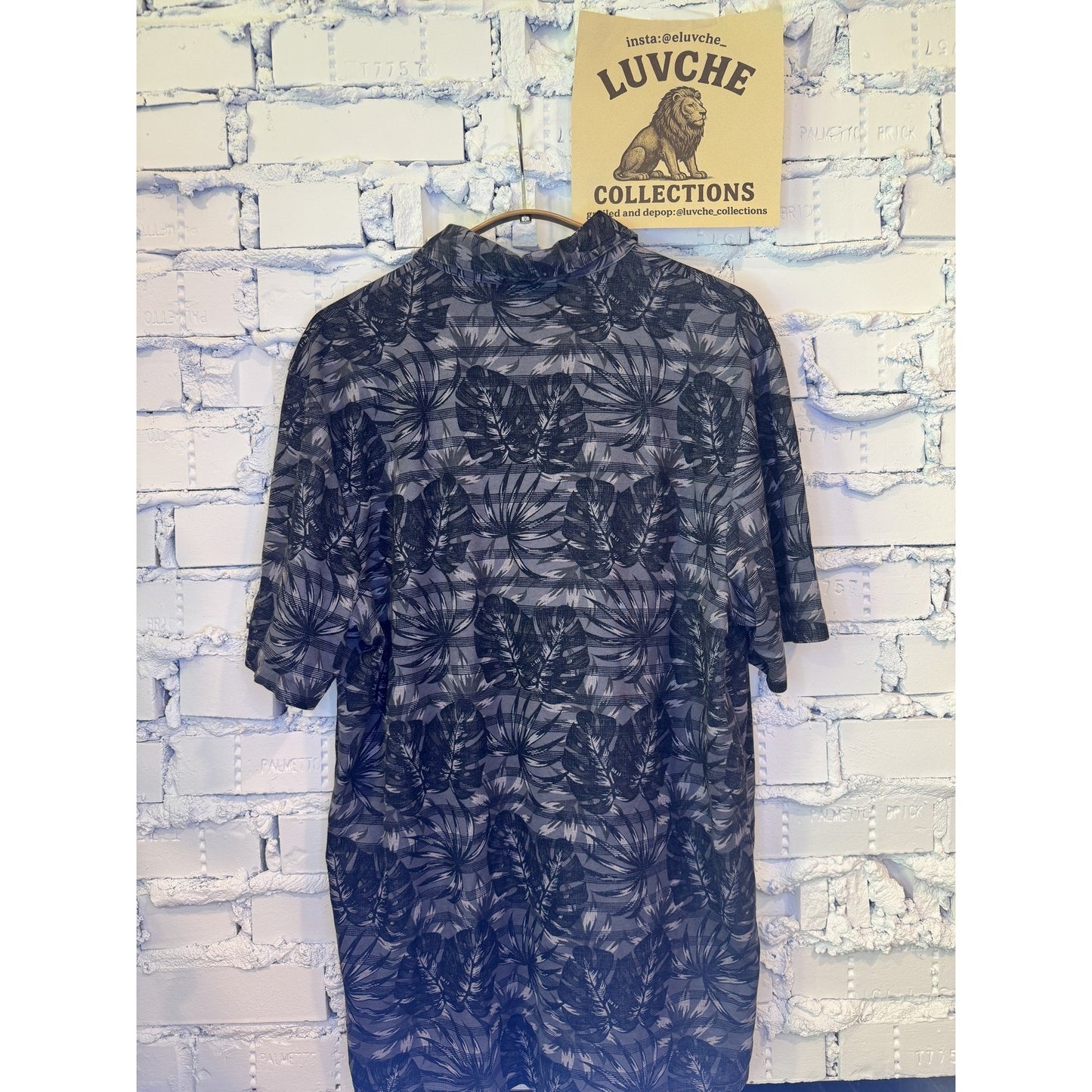 Travis Mathew L Gray Black Leaf Print Polo