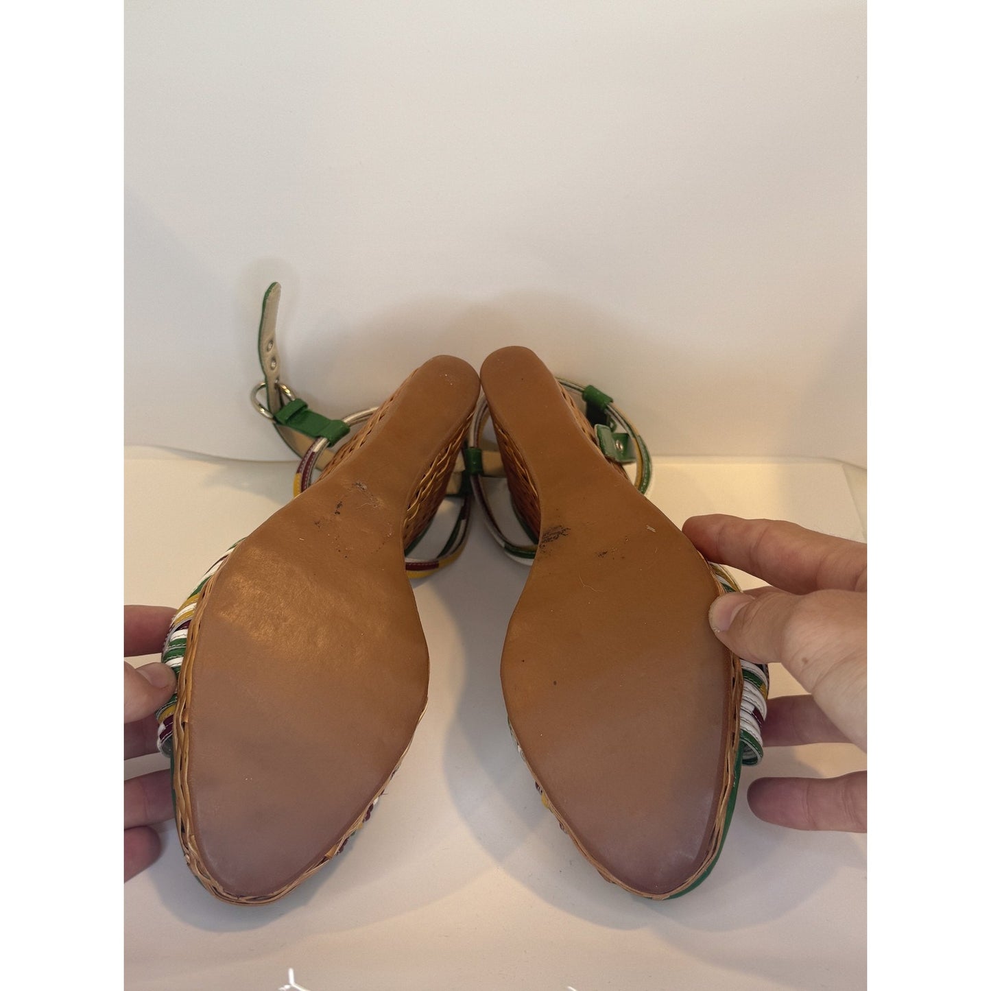 D&G Shoes Womens Size 37 Green Wedge Platform Sandals Multicolor