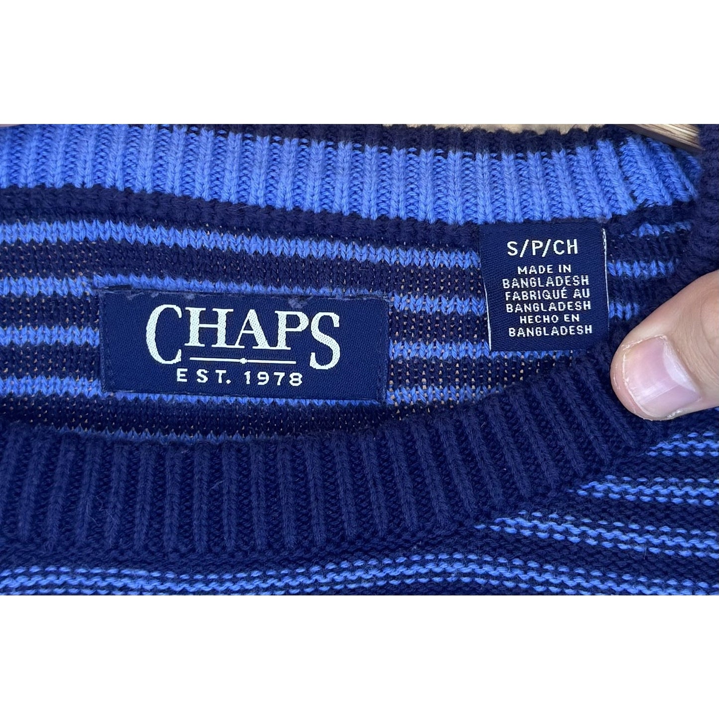 Chaps Sweater Striped Crewneck Pullover Classic Knit