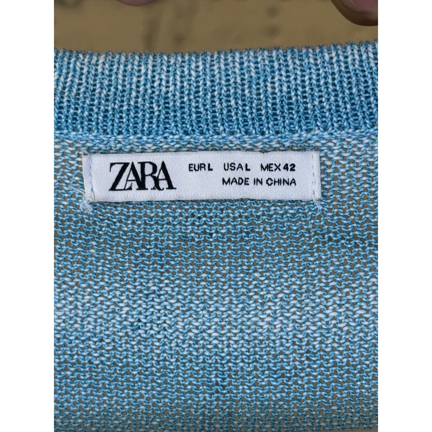 Zara Mens L Blue Knit Lightweight Short Sleeve
