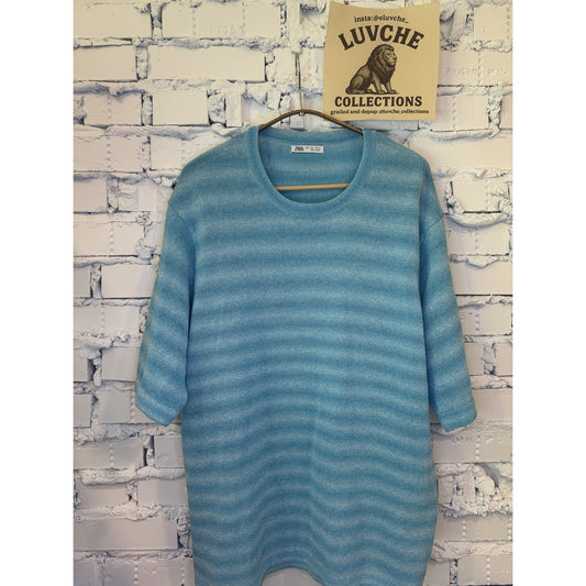 Zara Mens L Blue Knit Lightweight Short Sleeve