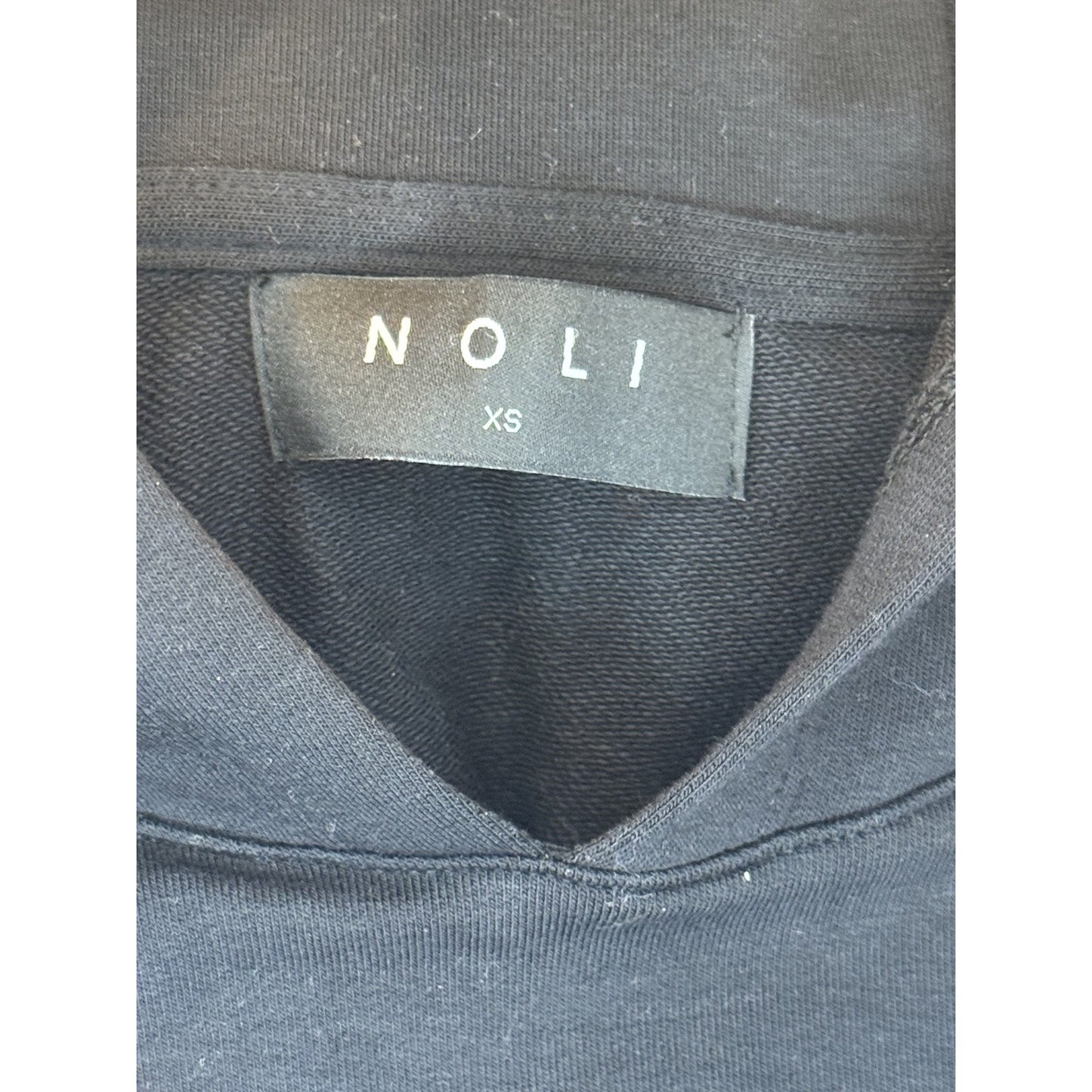 Noli Hoodie Faux Leather Pocket Pullover Drawstring Sleeve