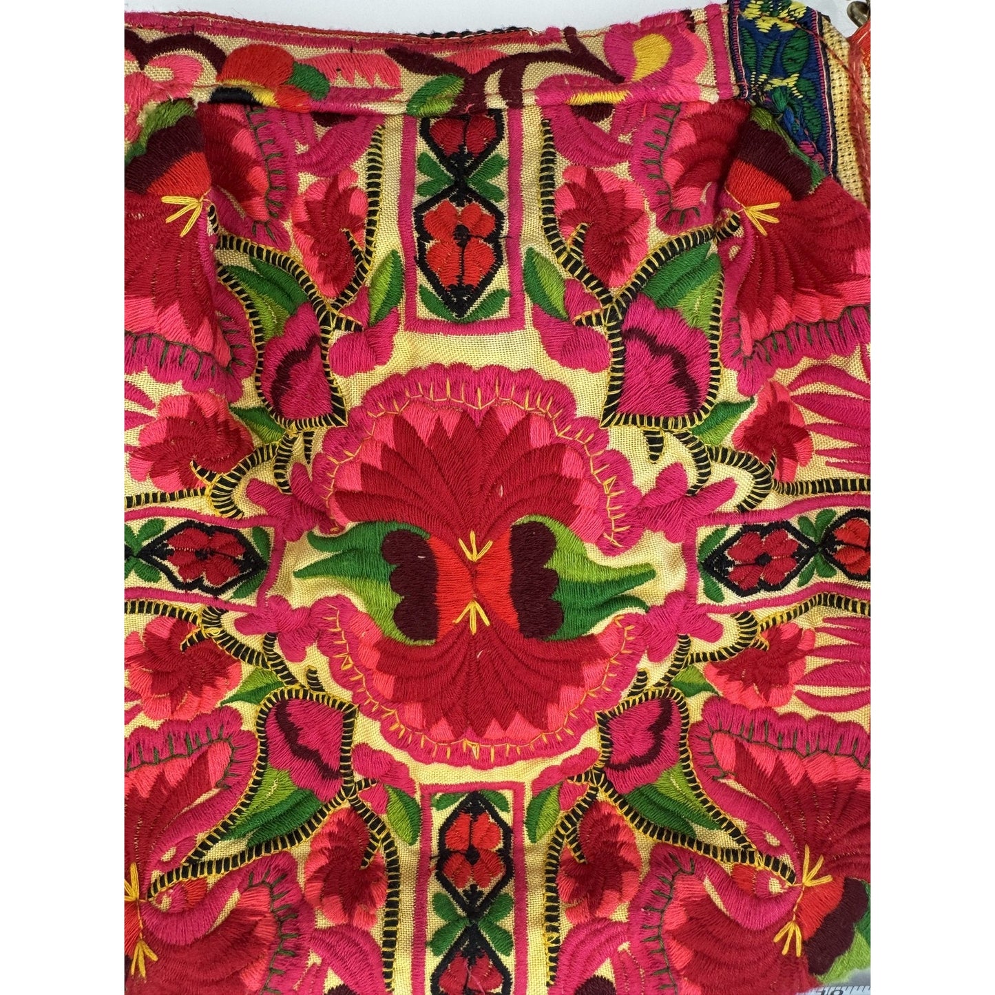 Blumera Clutch Pink Red Embroidered Floral Gold Chain Purse