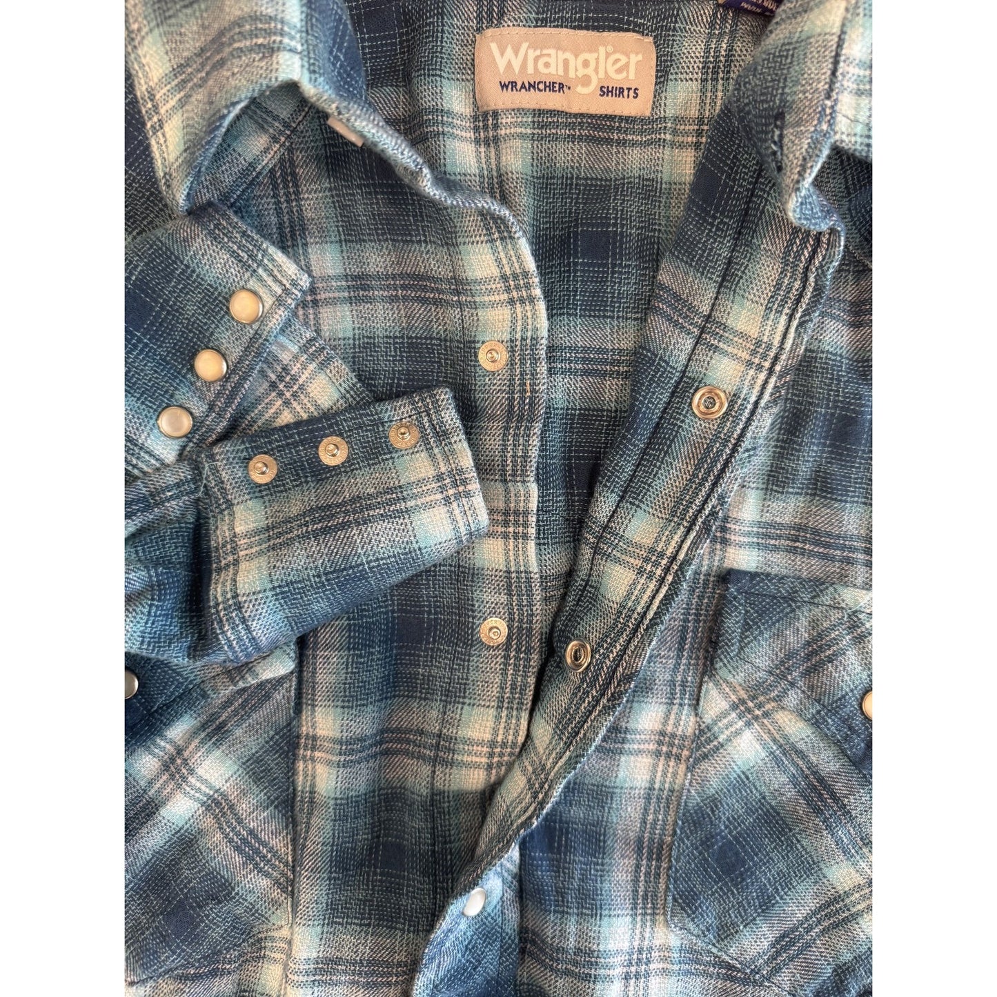 Wrangler Wrancher Shirt Mens XL Blue Plaid Flannel Western