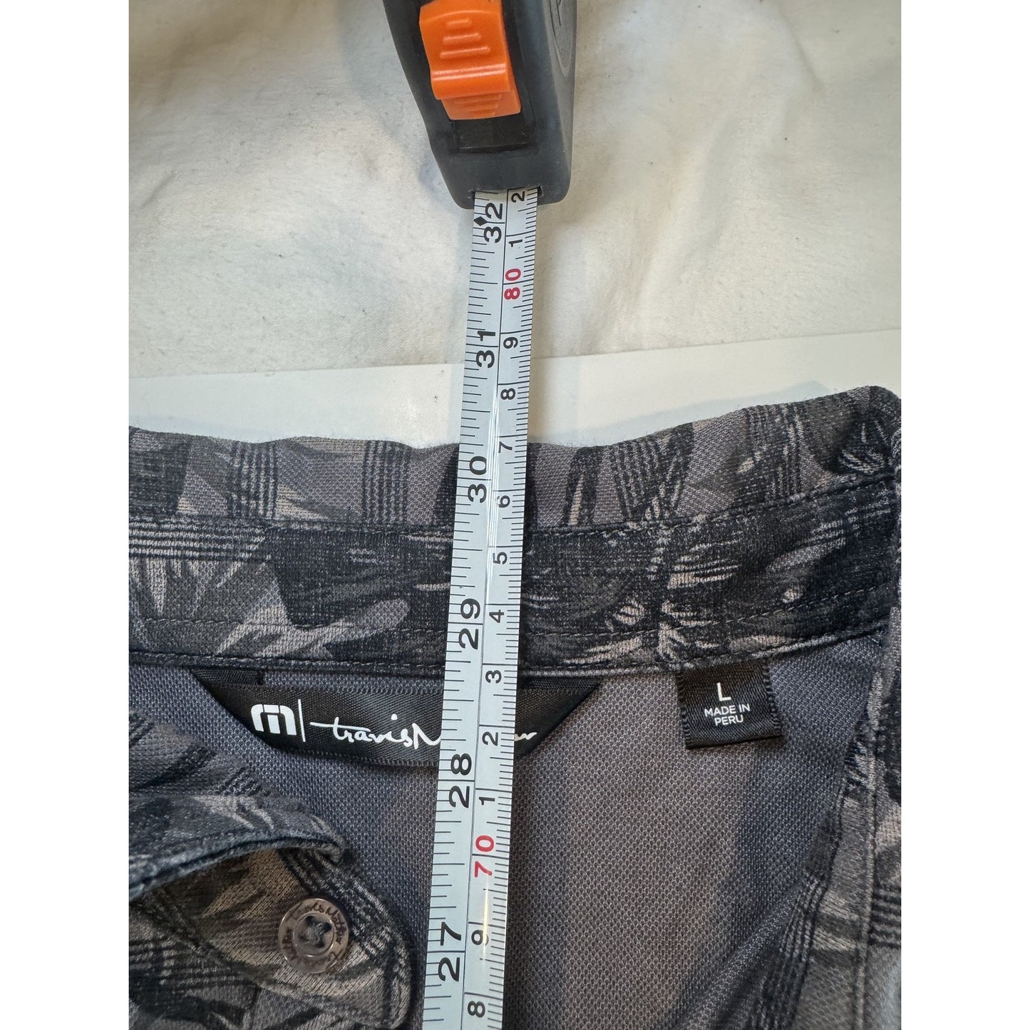 Travis Mathew L Gray Black Leaf Print Polo
