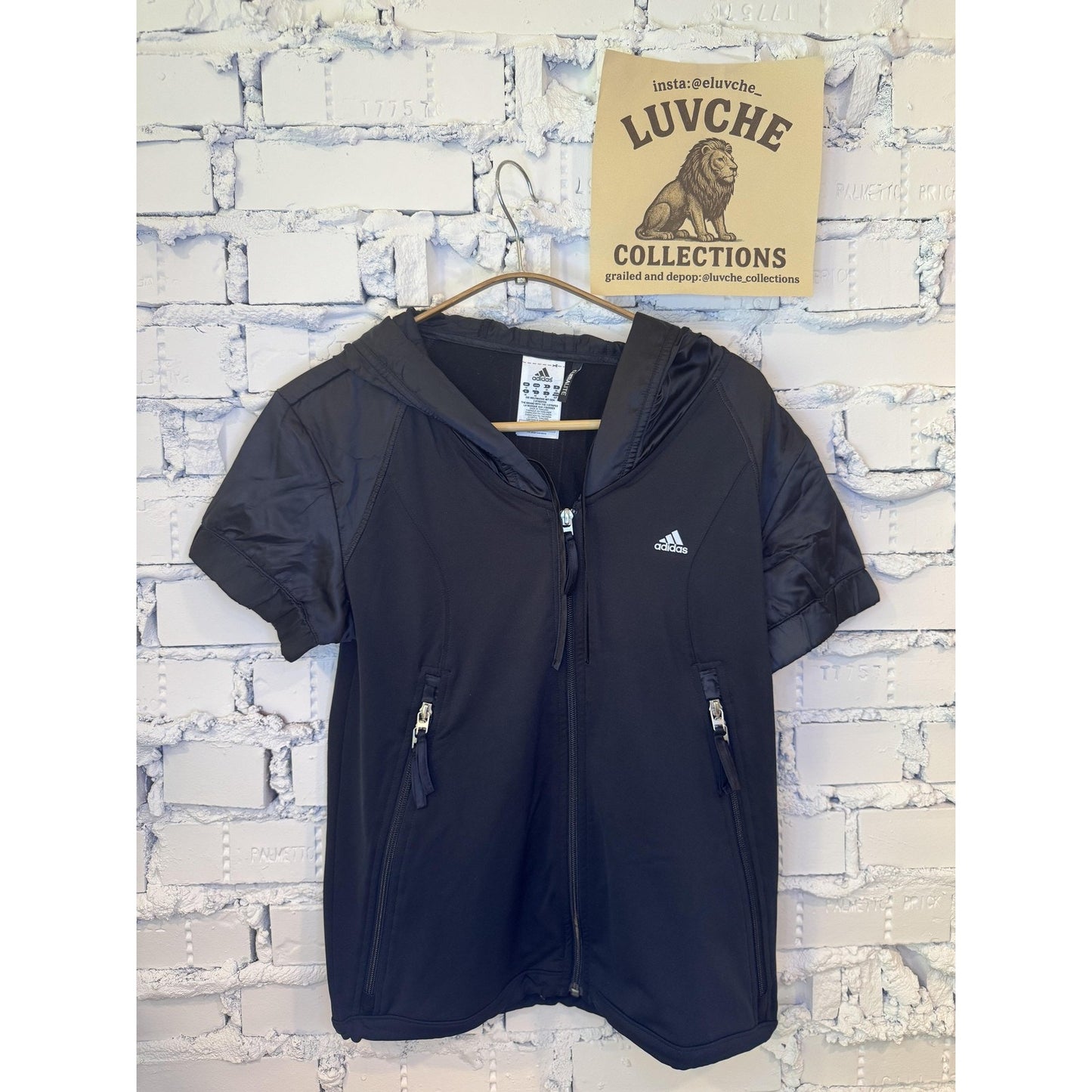Adidas Womens S Black Hooded Short Sleeve Lightweight Jacket
