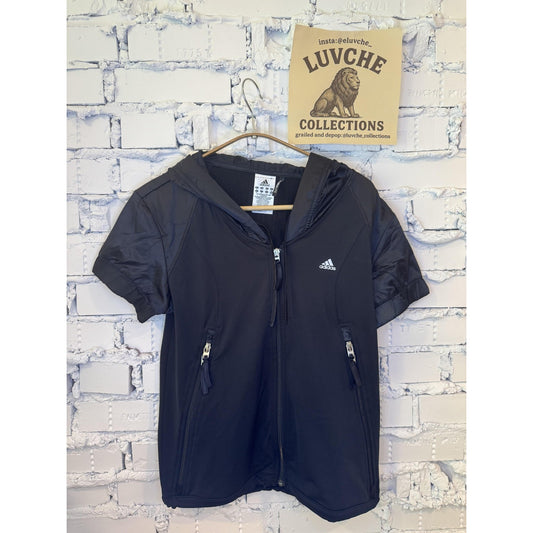 Adidas Womens S Black Hooded Short Sleeve Lightweight Jacket