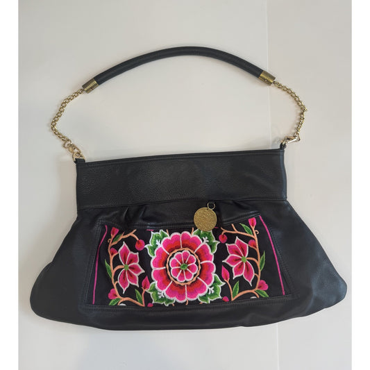 Blumera Embroidered Purse Womens L Black Pink Floral