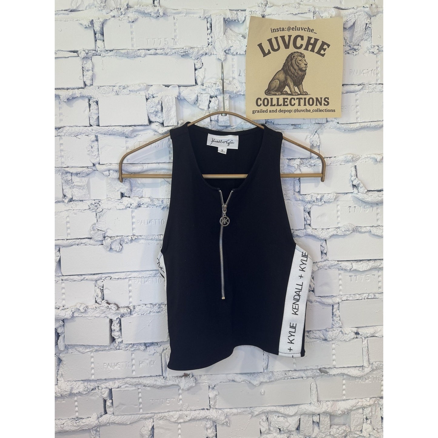 Kendall Kylie Crop Top Womens M Black Zip Front Tank