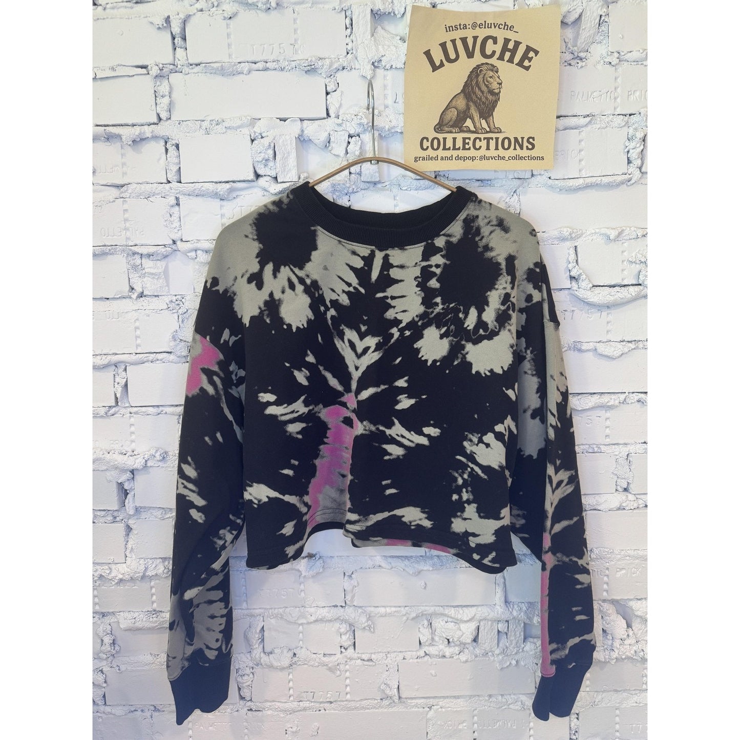 Noli Crop Top Womens XS Black Tie Dye Crewneck
