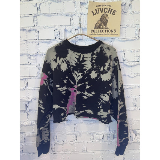 Noli Crop Top Womens XS Black Tie Dye Crewneck