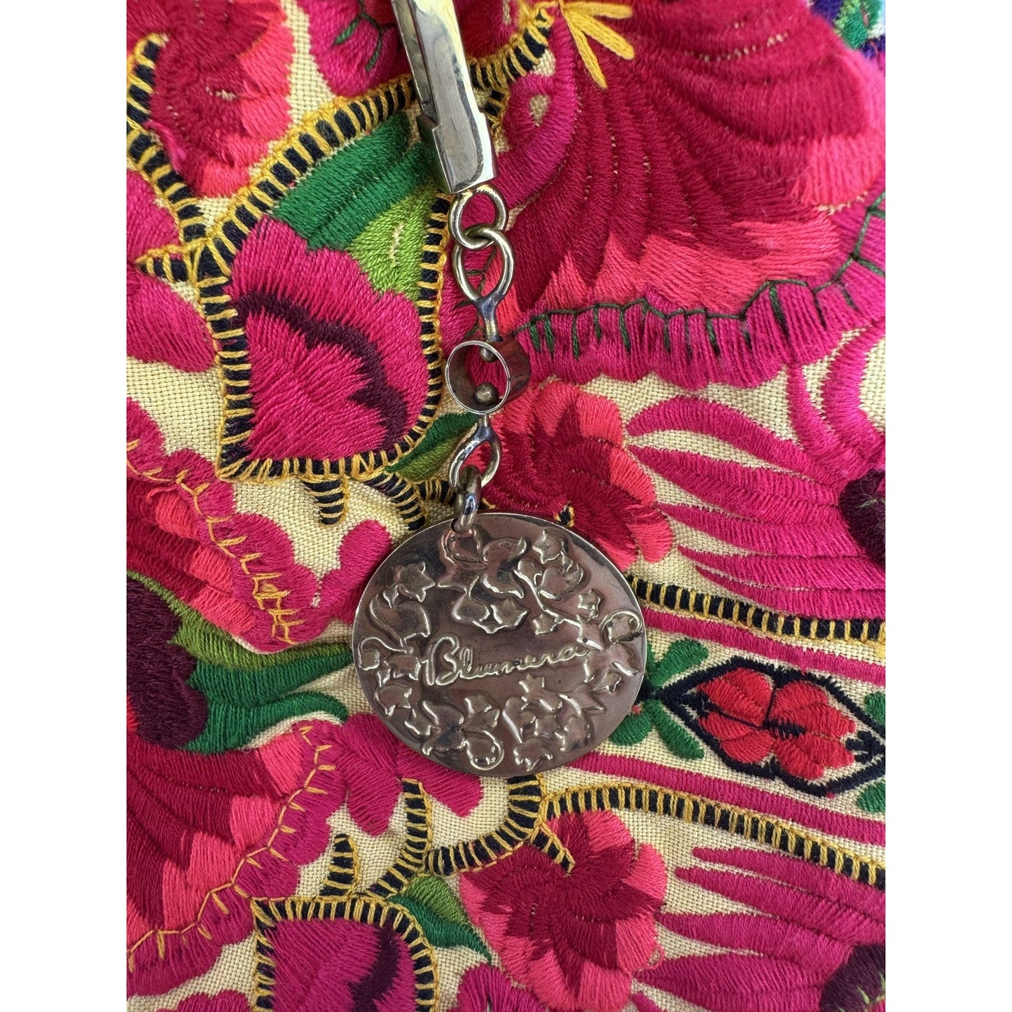 Blumera Clutch Pink Red Embroidered Floral Gold Chain Purse