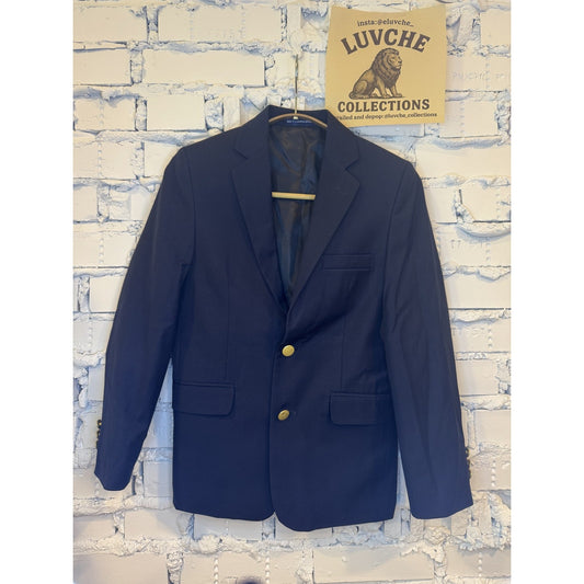 Chaps Blazer Kids 10 Navy Blue Wool Blend Gold Button Sport Coat Jacket
