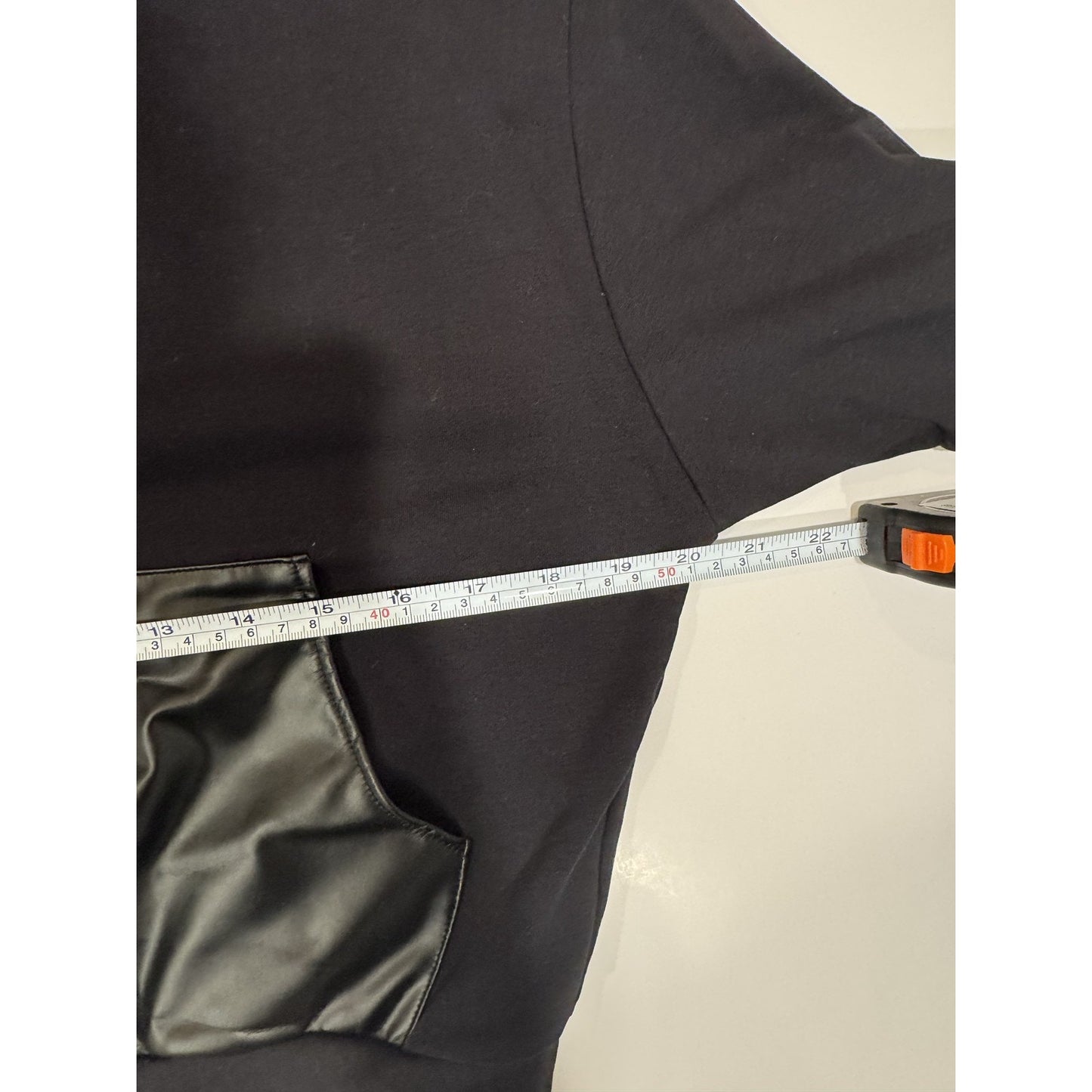 Noli Hoodie Faux Leather Pocket Pullover Drawstring Sleeve